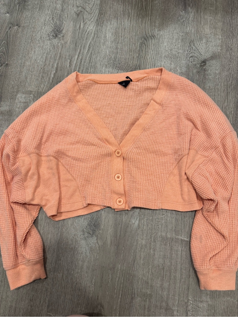 Cropped Waffle Knit Button-Up Cardigan